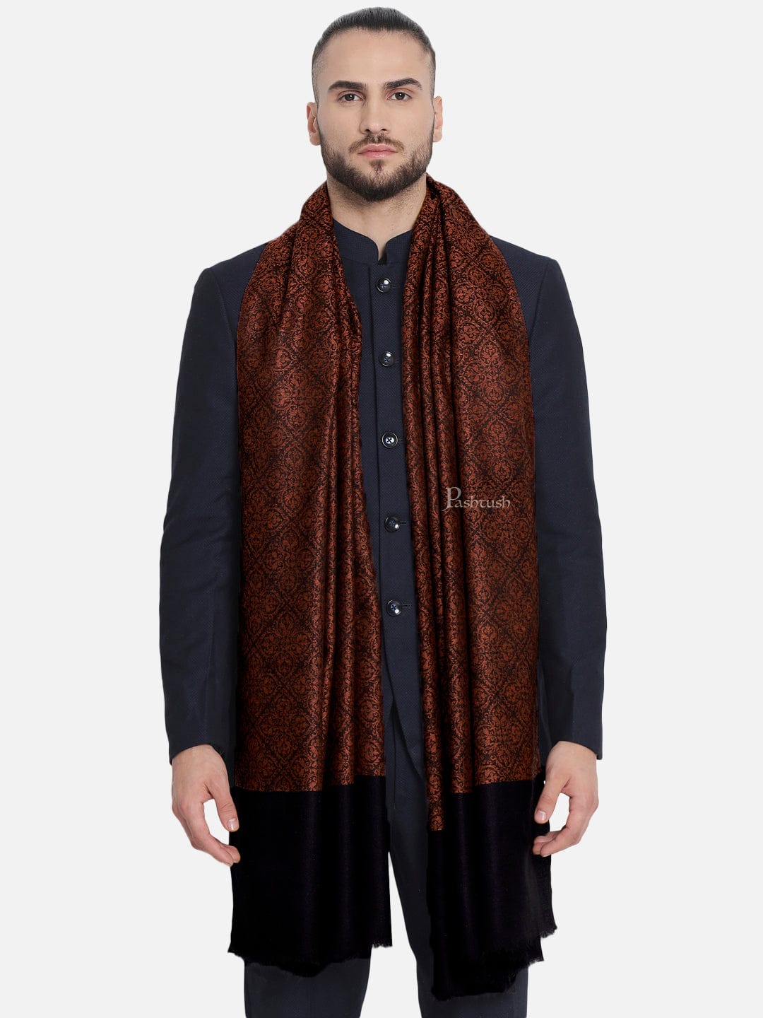 Pashtush India Mens Shawls Gents Shawl Pashtush Mens Woven Paisley, Self Shawl, In Extra Soft Fine Wool, Large Wrap Size