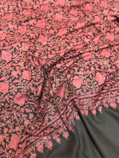 Pashtush India Womens Shawls Pashtush Pashmina Shawl , Hand Embroidered Multicoloured Jama Jaal, Handmade Kashmiri Embroidery, Black