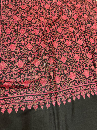 Pashtush India Womens Shawls Pashtush Pashmina Shawl , Hand Embroidered Multicoloured Jama Jaal, Handmade Kashmiri Embroidery, Black