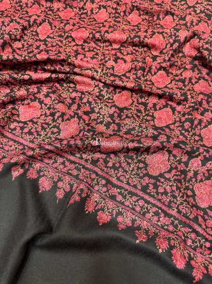 Pashtush India Womens Shawls Pashtush Pashmina Shawl , Hand Embroidered Multicoloured Jama Jaal, Handmade Kashmiri Embroidery, Black