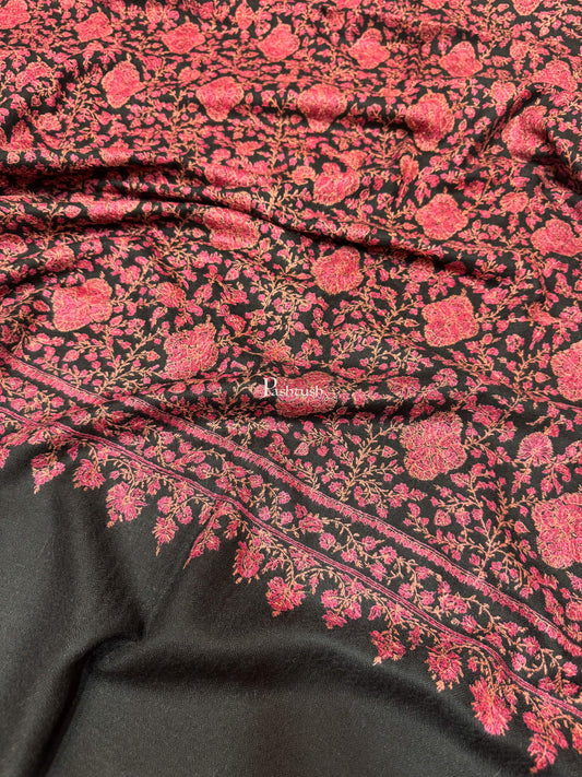 Pashtush India Womens Shawls Pashtush Pashmina Shawl , Hand Embroidered Multicoloured Jama Jaal, Handmade Kashmiri Embroidery, Black