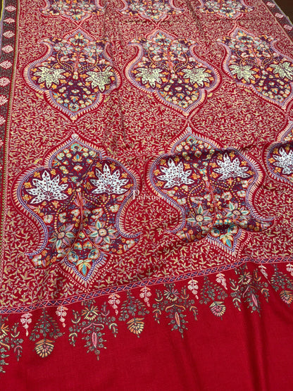 Pashtush India Womens Shawls Pashtush Pashmina Shawl , Hand Embroidered Multicoloured Jama Jaal, Handmade Kashmiri Embroidery, Maroon