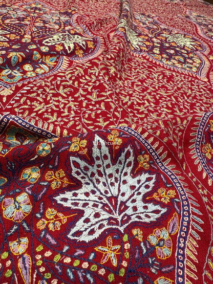 Pashtush India Womens Shawls Pashtush Pashmina Shawl , Hand Embroidered Multicoloured Jama Jaal, Handmade Kashmiri Embroidery, Maroon