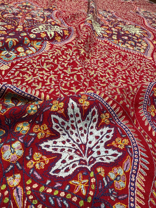 Pashtush India Womens Shawls Pashtush Pashmina Shawl , Hand Embroidered Multicoloured Jama Jaal, Handmade Kashmiri Embroidery, Maroon
