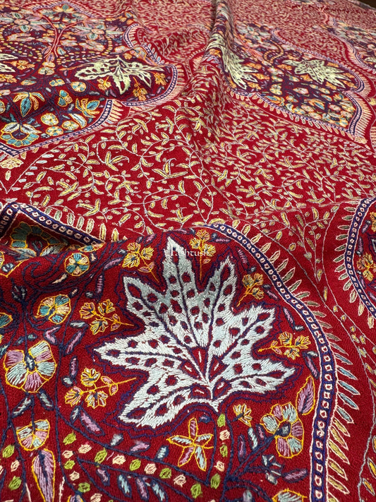 Pashtush India Womens Shawls Pashtush Pashmina Shawl , Hand Embroidered Multicoloured Jama Jaal, Handmade Kashmiri Embroidery, Maroon