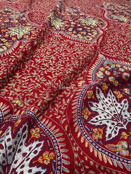 Pashtush India Womens Shawls Pashtush Pashmina Shawl , Hand Embroidered Multicoloured Jama Jaal, Handmade Kashmiri Embroidery, Maroon
