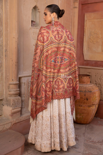 Pashtush India Womens Shawls Pashtush Pashmina Shawl, Hand Embroidery Jama, Kashmiri Needlework, handmade, Beige
