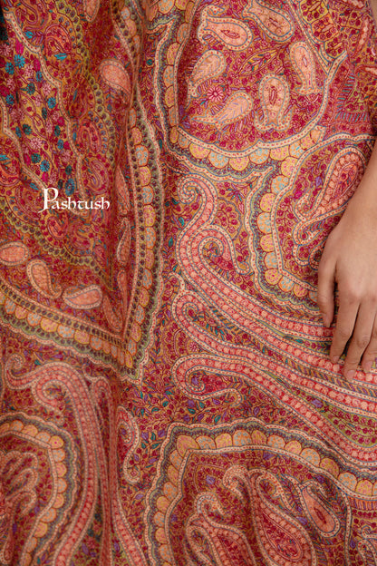 Pashtush India Womens Shawls Pashtush Pashmina Shawl, Hand Embroidery Jama, Kashmiri Needlework, handmade, Beige