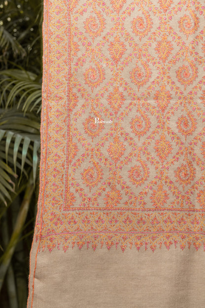 Pashtush India Womens Shawls Pashtush  Pure Pashmina Shawl, Sozni Hand Embroidery, Hand Woven Design, Beige