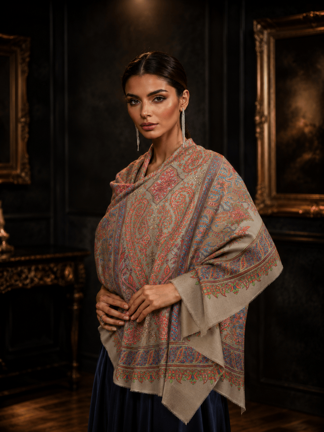 Pashtush India Womens Shawls Pashtush  Pure Pashmina Shawl, Sozni Hand Embroidery, Hand Woven Design, Beige