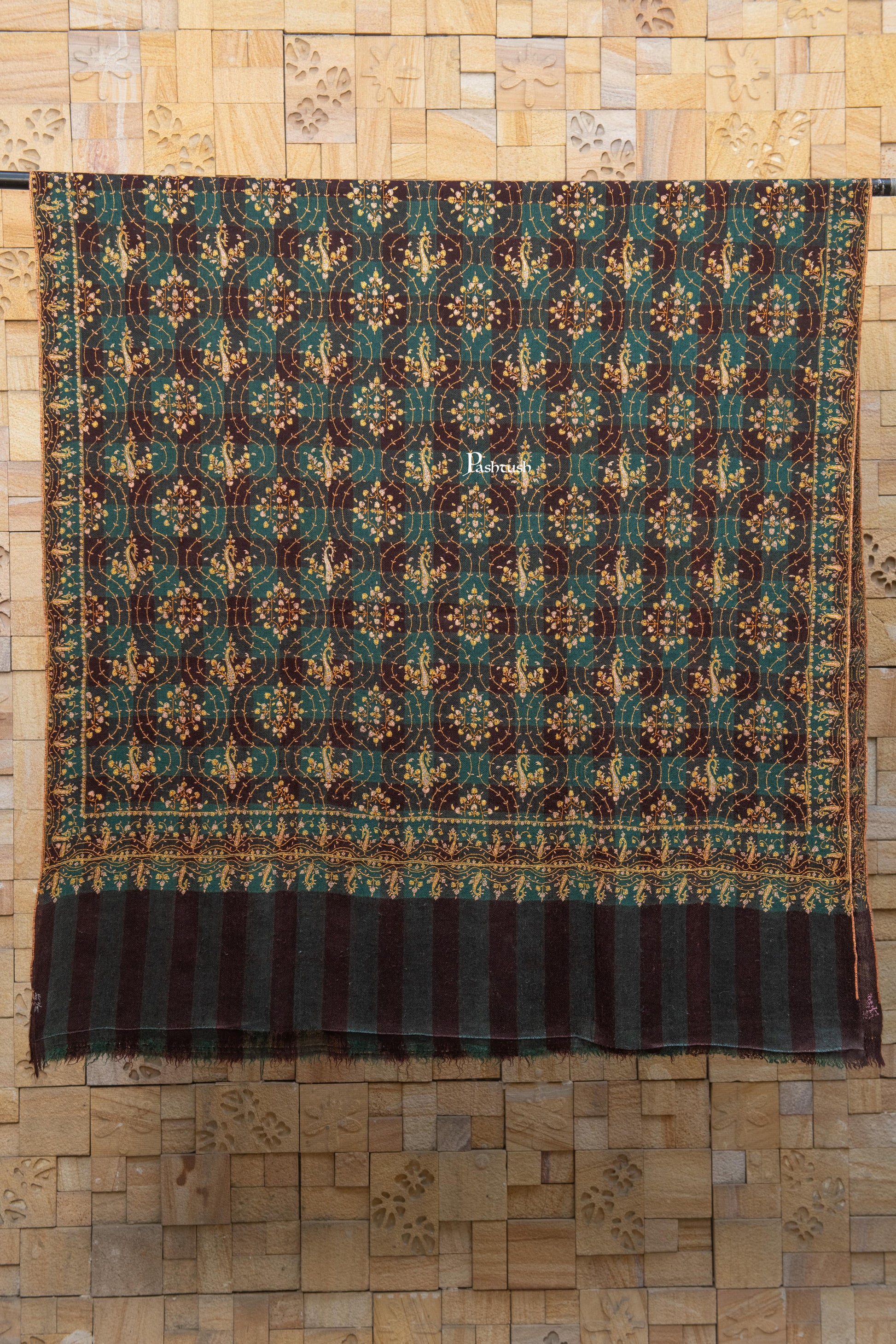 Pashtush India Womens Shawls Pashtush  Pure Pashmina Shawl, Sozni Hand Embroidery, Hand Woven Design, Black