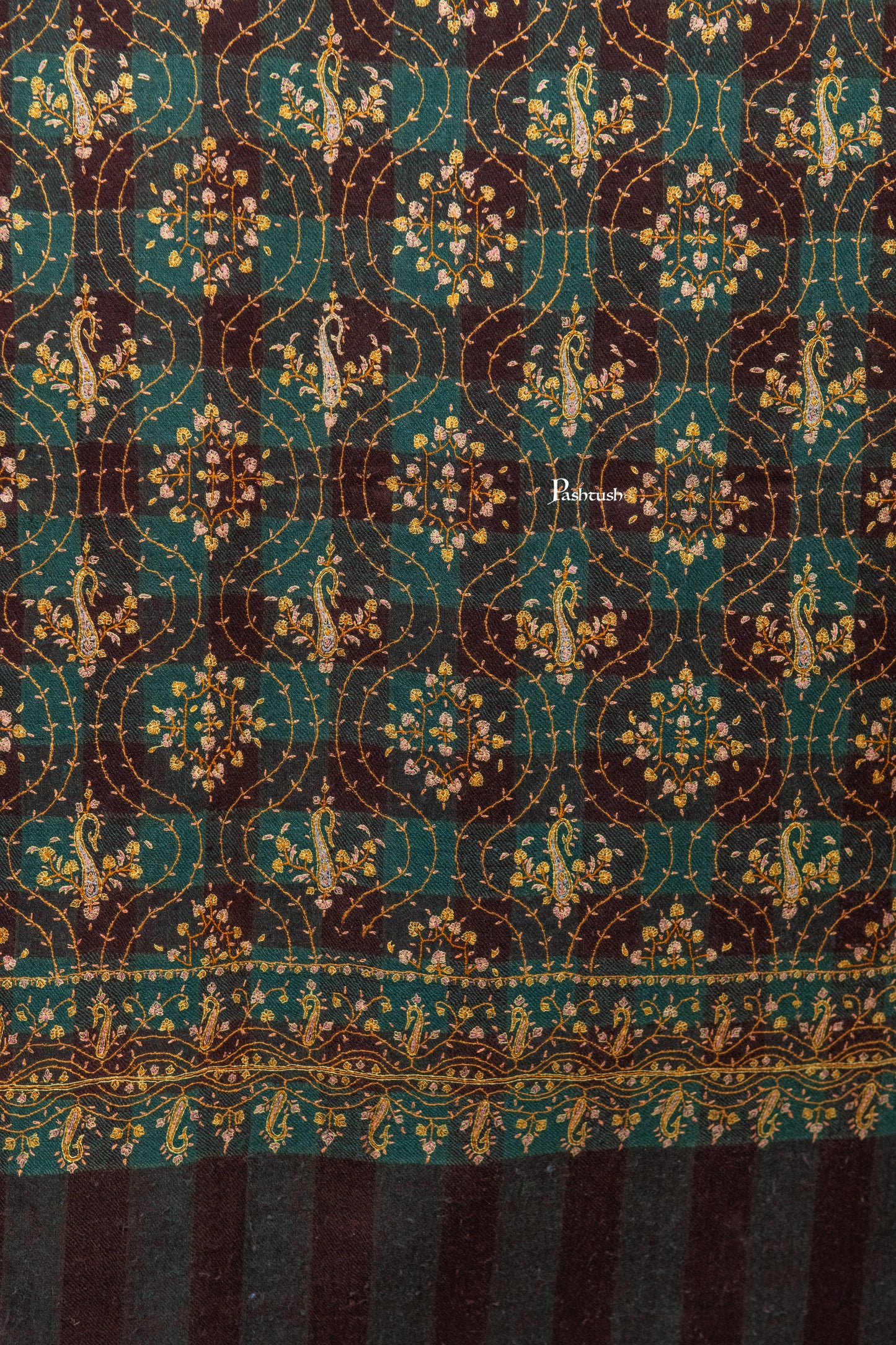 Pashtush India Womens Shawls Pashtush  Pure Pashmina Shawl, Sozni Hand Embroidery, Hand Woven Design, Black