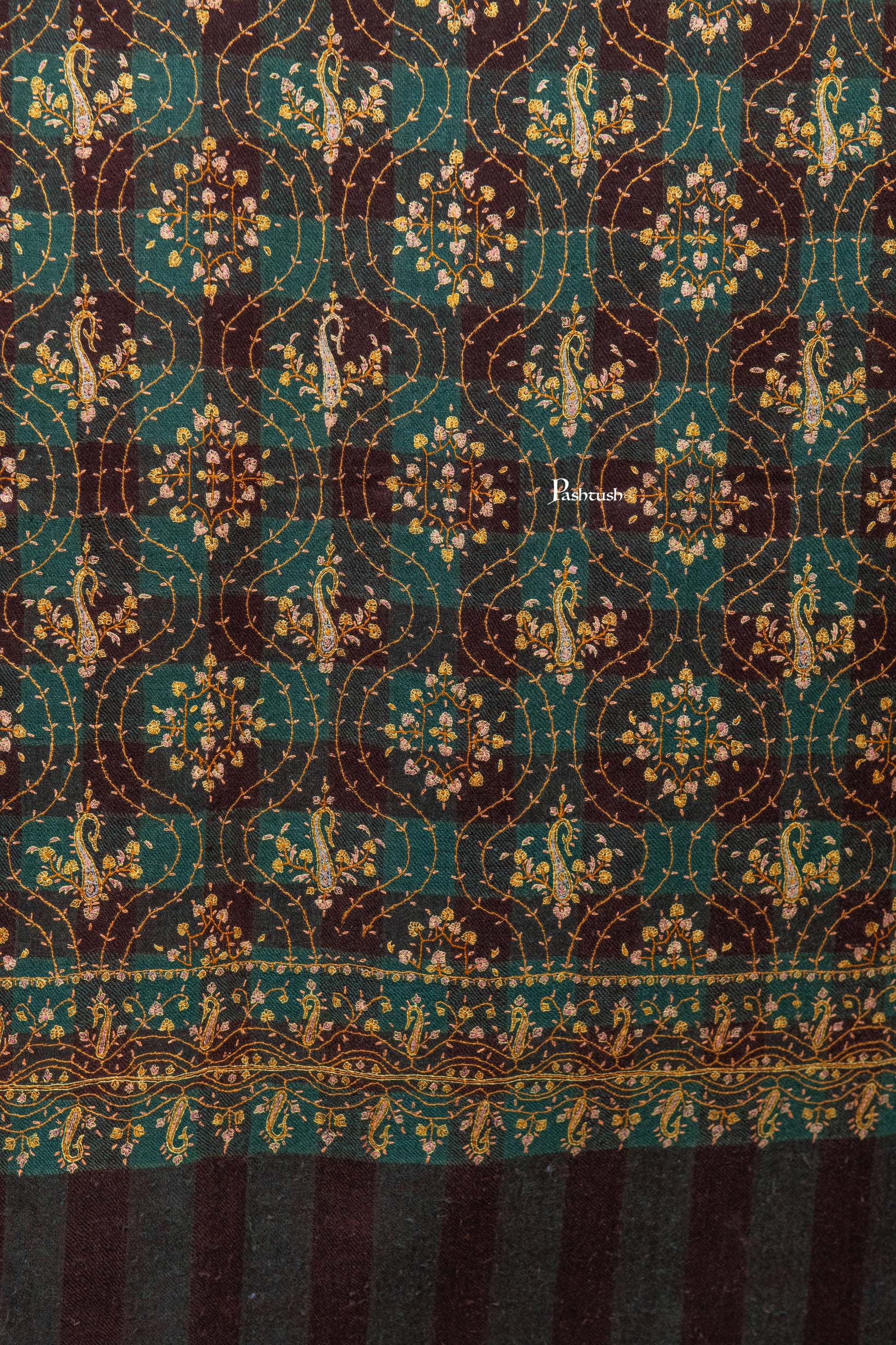 Pashtush India Womens Shawls Pashtush  Pure Pashmina Shawl, Sozni Hand Embroidery, Hand Woven Design, Black