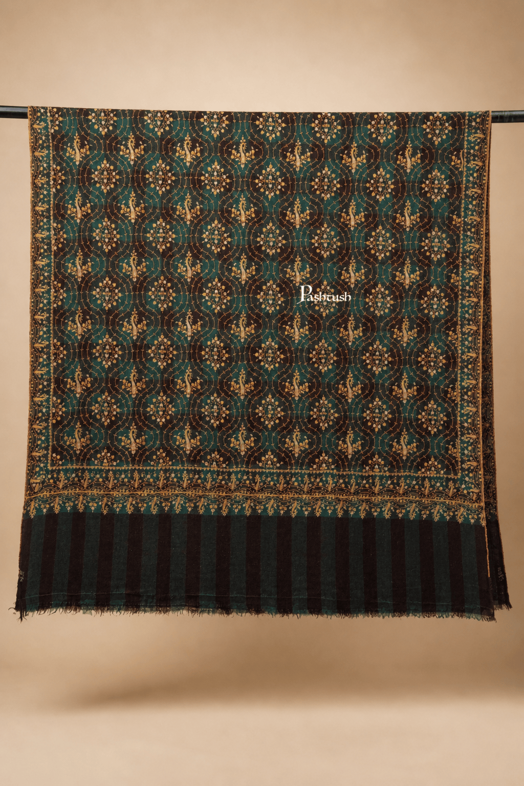 Pashtush India Womens Shawls Pashtush  Pure Pashmina Shawl, Sozni Hand Embroidery, Hand Woven Design, Black