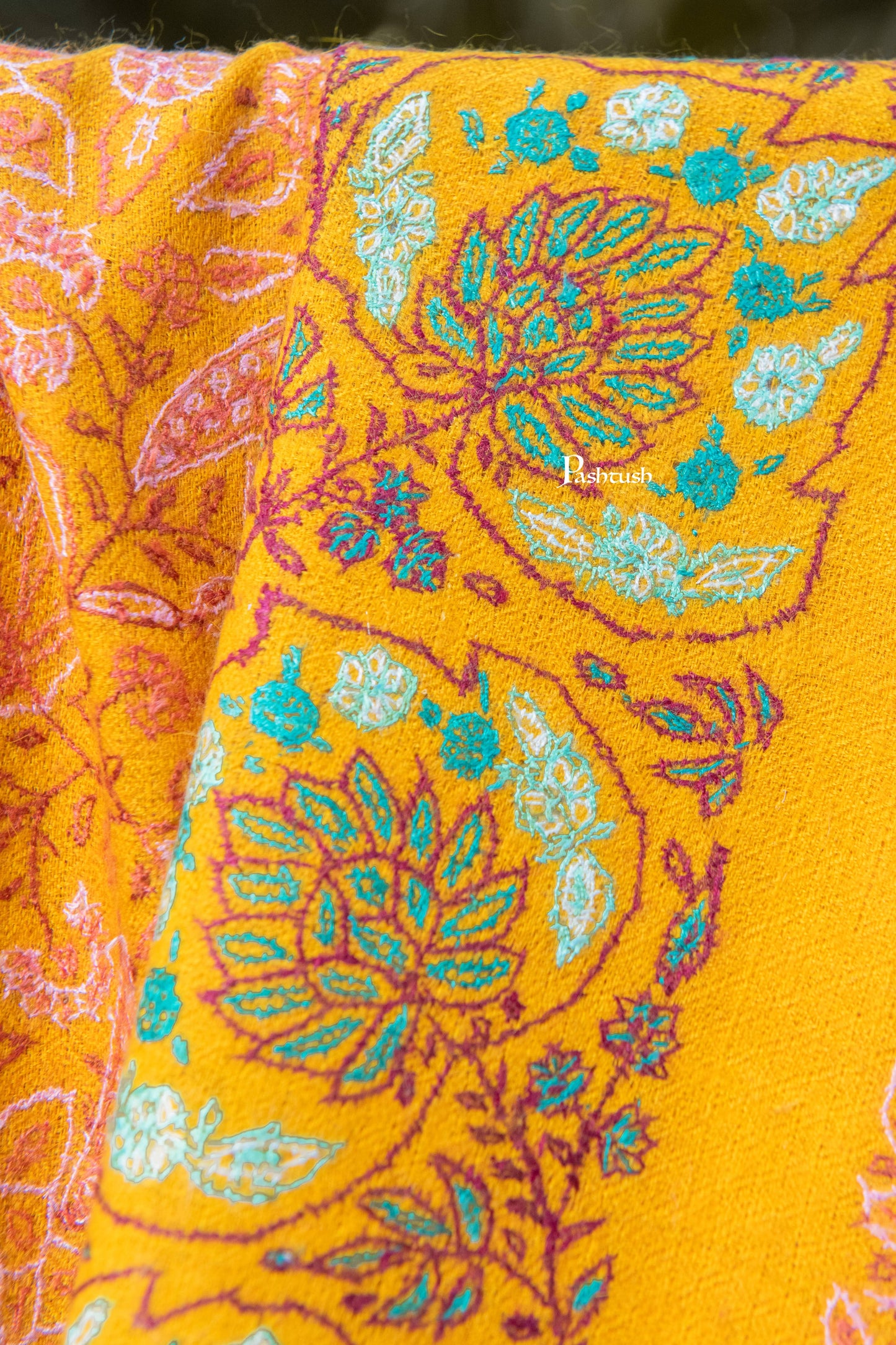 Pashtush India Womens Shawls Pashtush  Pure Pashmina Shawl, Sozni Hand Embroidery, Hand Woven Design, Deep Orange