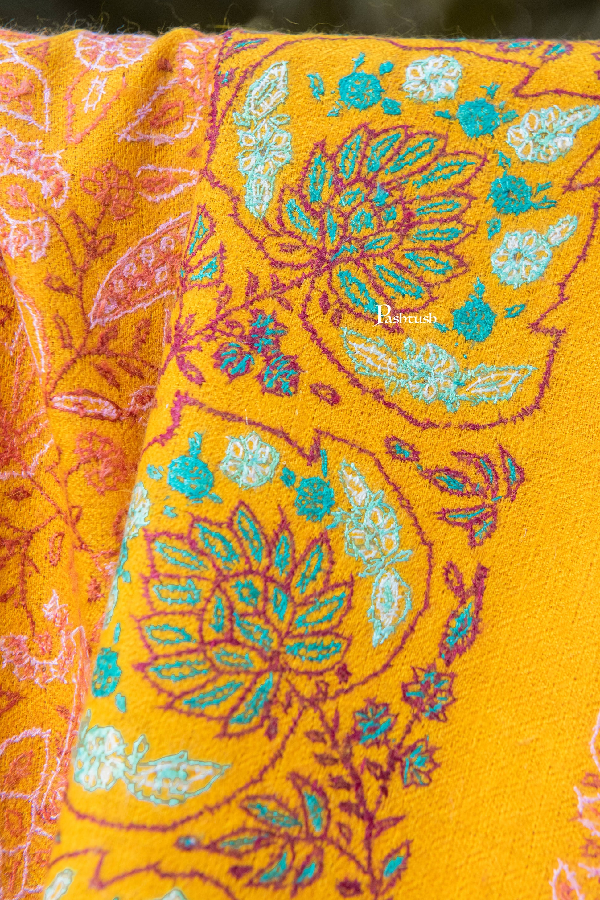 Pashtush India Womens Shawls Pashtush  Pure Pashmina Shawl, Sozni Hand Embroidery, Hand Woven Design, Deep Orange