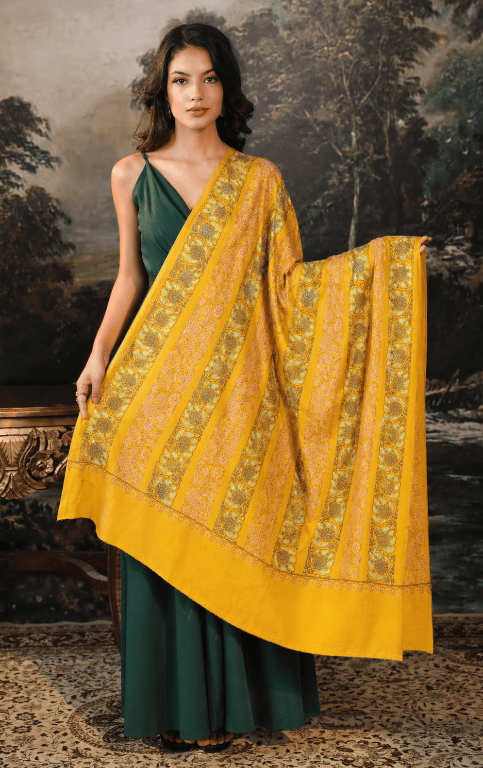 Pashtush India Womens Shawls Pashtush  Pure Pashmina Shawl, Sozni Hand Embroidery, Hand Woven Design, Deep Orange