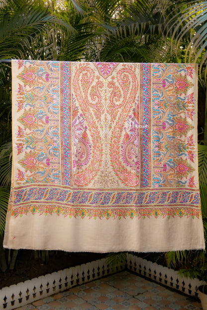 Pashtush India Womens Shawls Pashtush  Pure Pashmina Shawl, Sozni Hand Embroidery, Hand Woven Design, Taupe