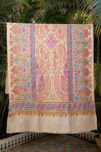 Pashtush India Womens Shawls Pashtush  Pure Pashmina Shawl, Sozni Hand Embroidery, Hand Woven Design, Taupe