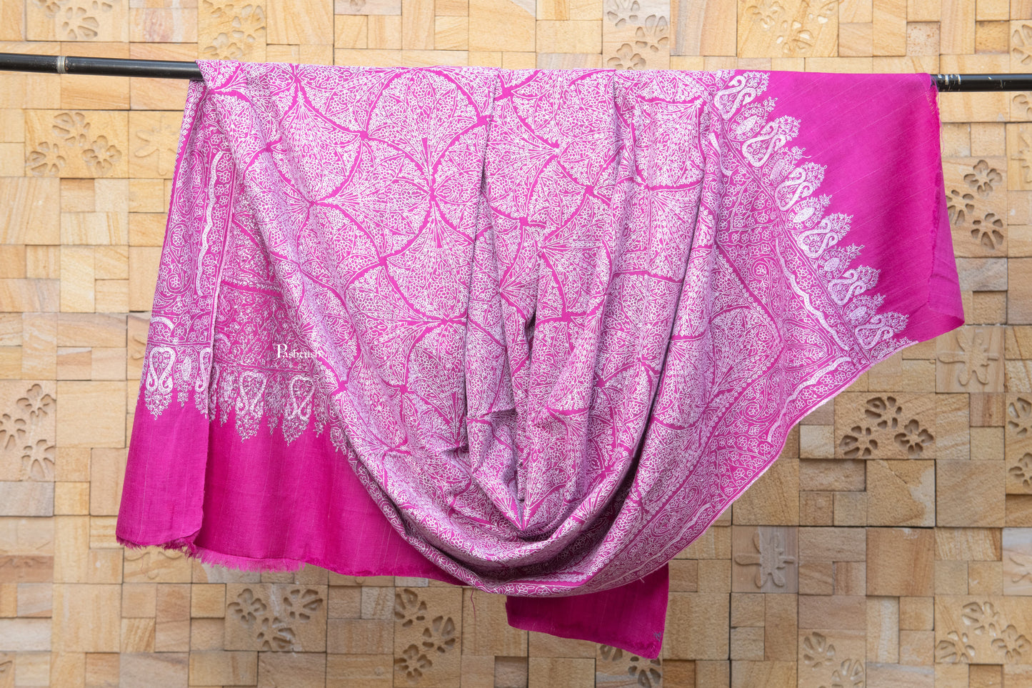 Pashtush India Womens Shawls Pashtush  Pure Pashmina Shawl, Sozni Hand Embroidery, Hand Woven, Tonal Design, Magenta