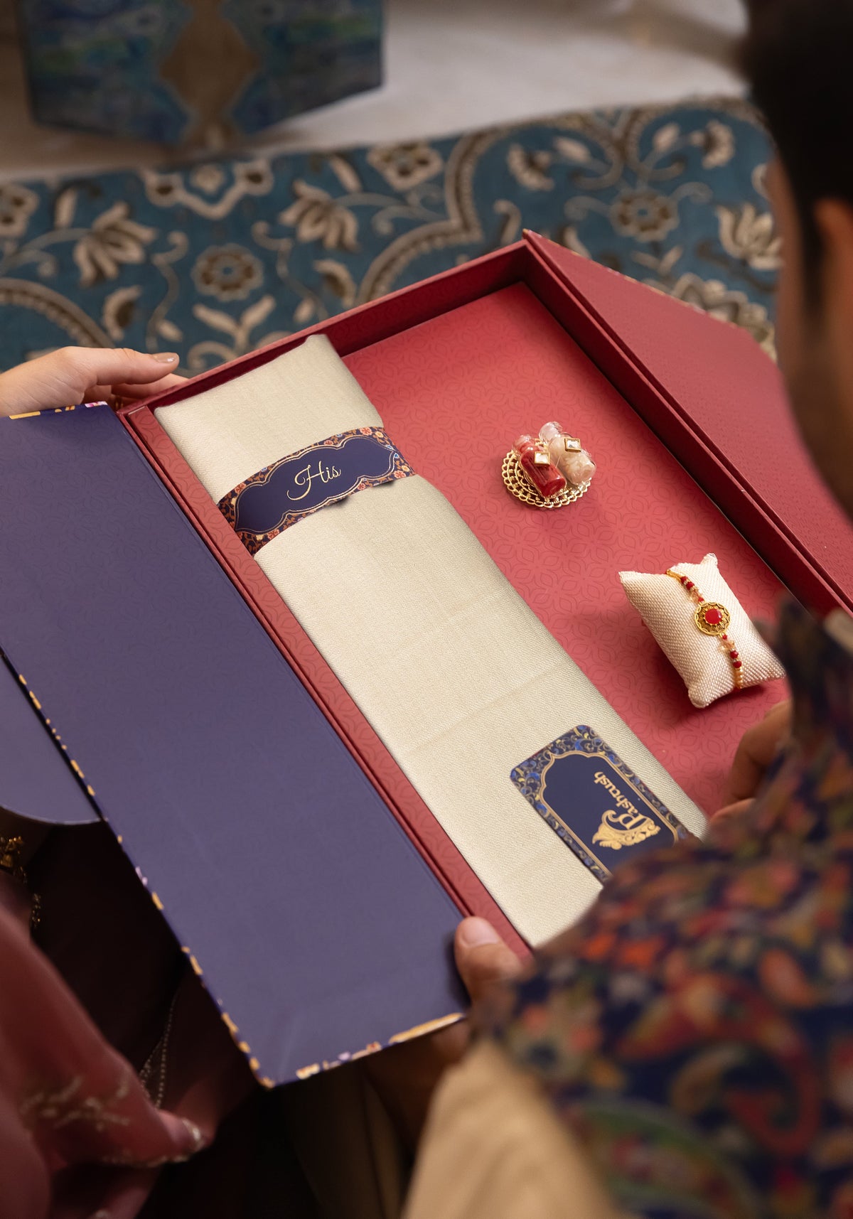 Pashtush India Gift Pack Pashtush Rakhi Gift Set, Mens Full Size Ring Shawl, Rakhi, Tilak in Premium Gift Box