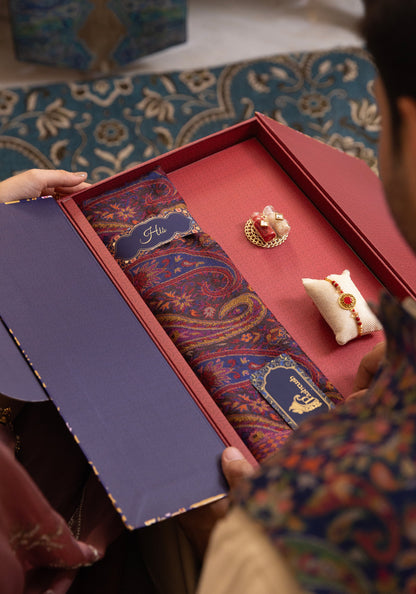 Pashtush India Gift Pack Pashtush Rakhi Gift Set, Mens Royal Blue Stole with Rakhi and Tilak in Premium Gift Box