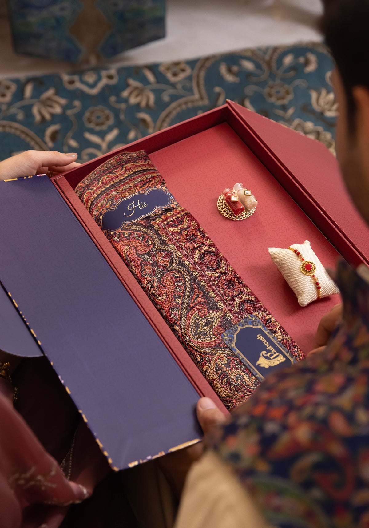 Pashtush India Gift Pack Pashtush Rakhi Gift Set, Mens Stole, Rakhi, Tilak in Premium Gift Box