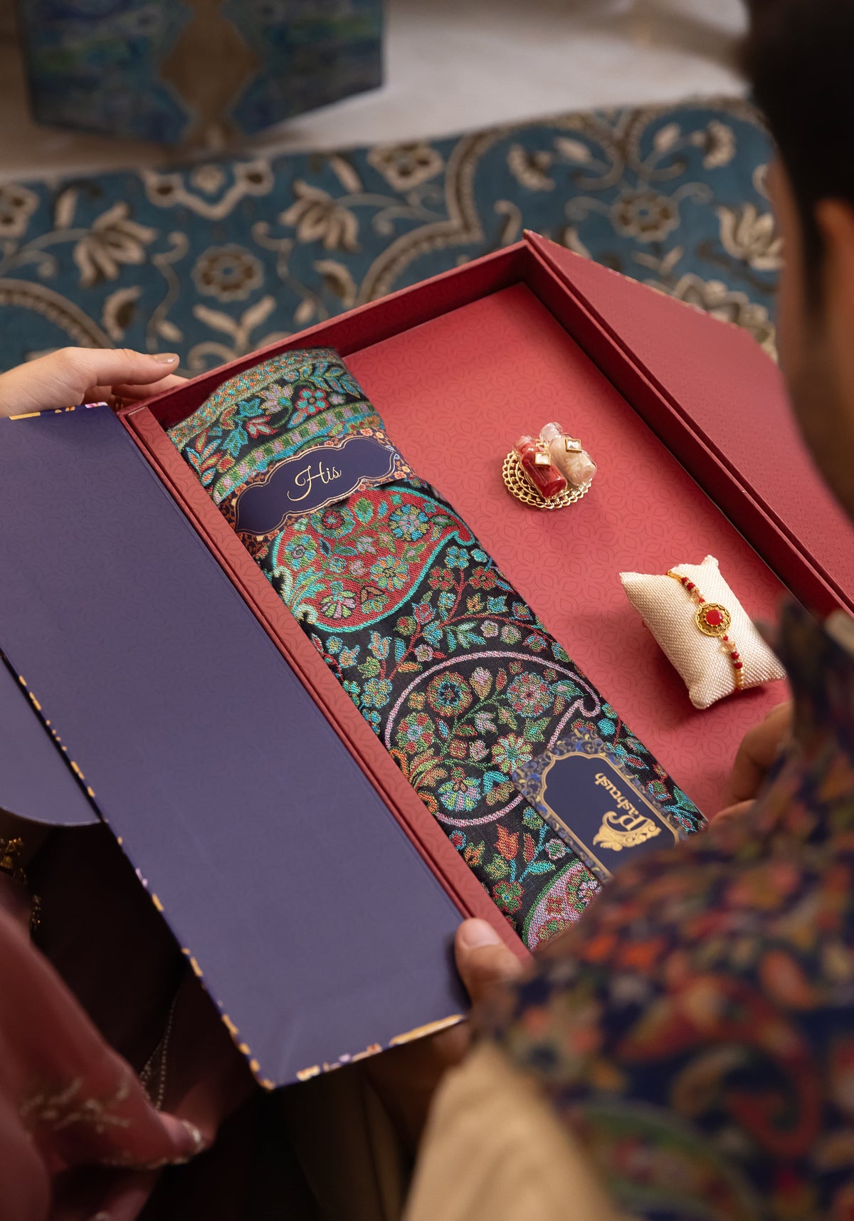 Pashtush India Gift Pack Pashtush Rakhi Gift Set, Mens Stole, Rakhi, Tilak in Premium Gift Box