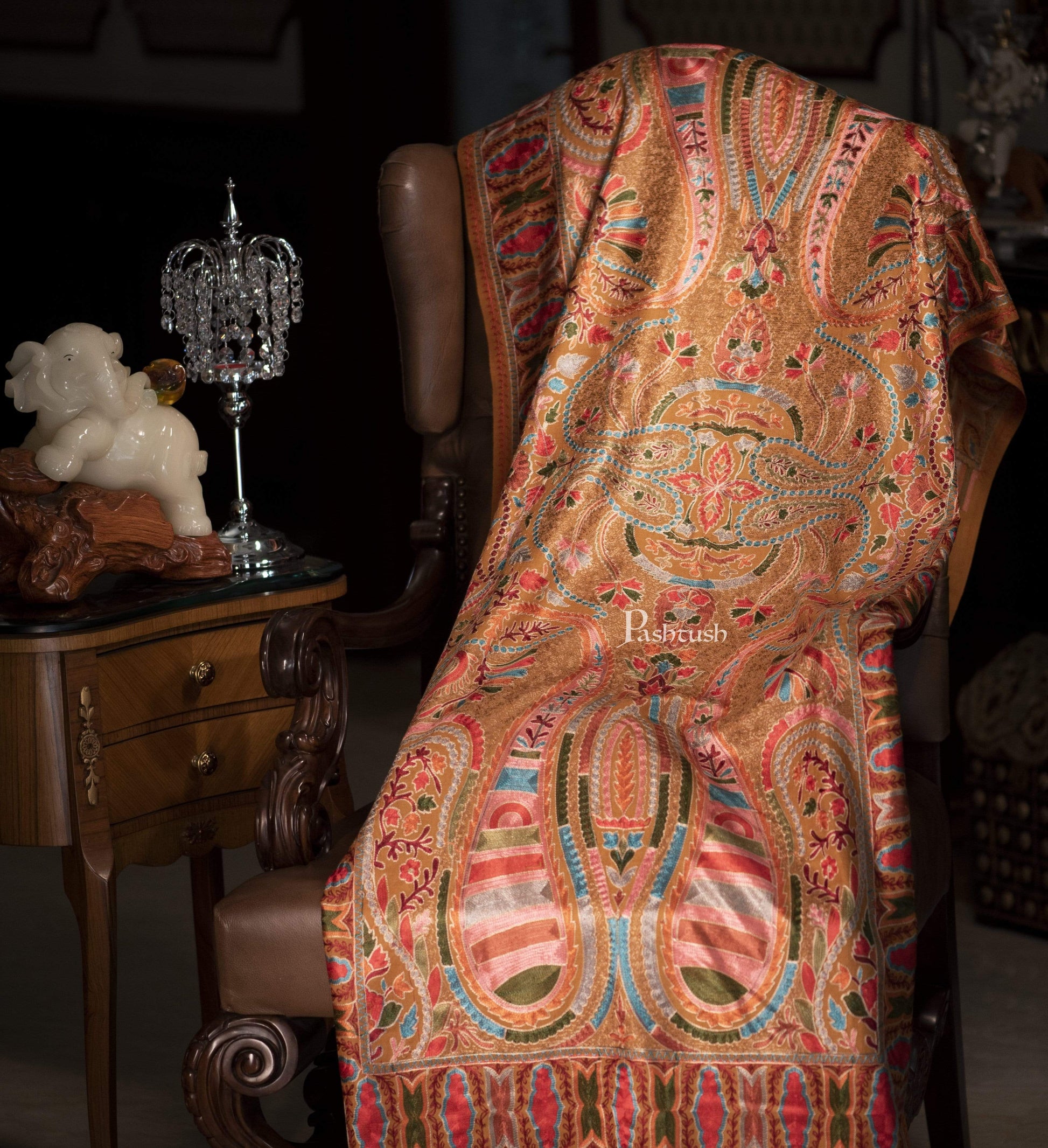 Pashtush India 70x200 Pashtush Regal Collection, Wool Embroidery Nalki Shawl Scarf, Multi Coloured