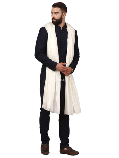 Pashtush India Mens Shawls Gents Shawl Pashtush Ring Mens 100% Pure wool Shawl, Full Size - Ivory