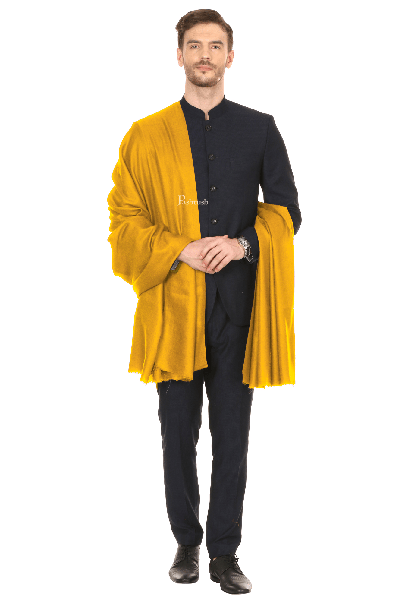 Pashtush India Mens Shawls Gents Shawl Pashtush Royal And Classy Fine Wool Mens Stole, Mustard