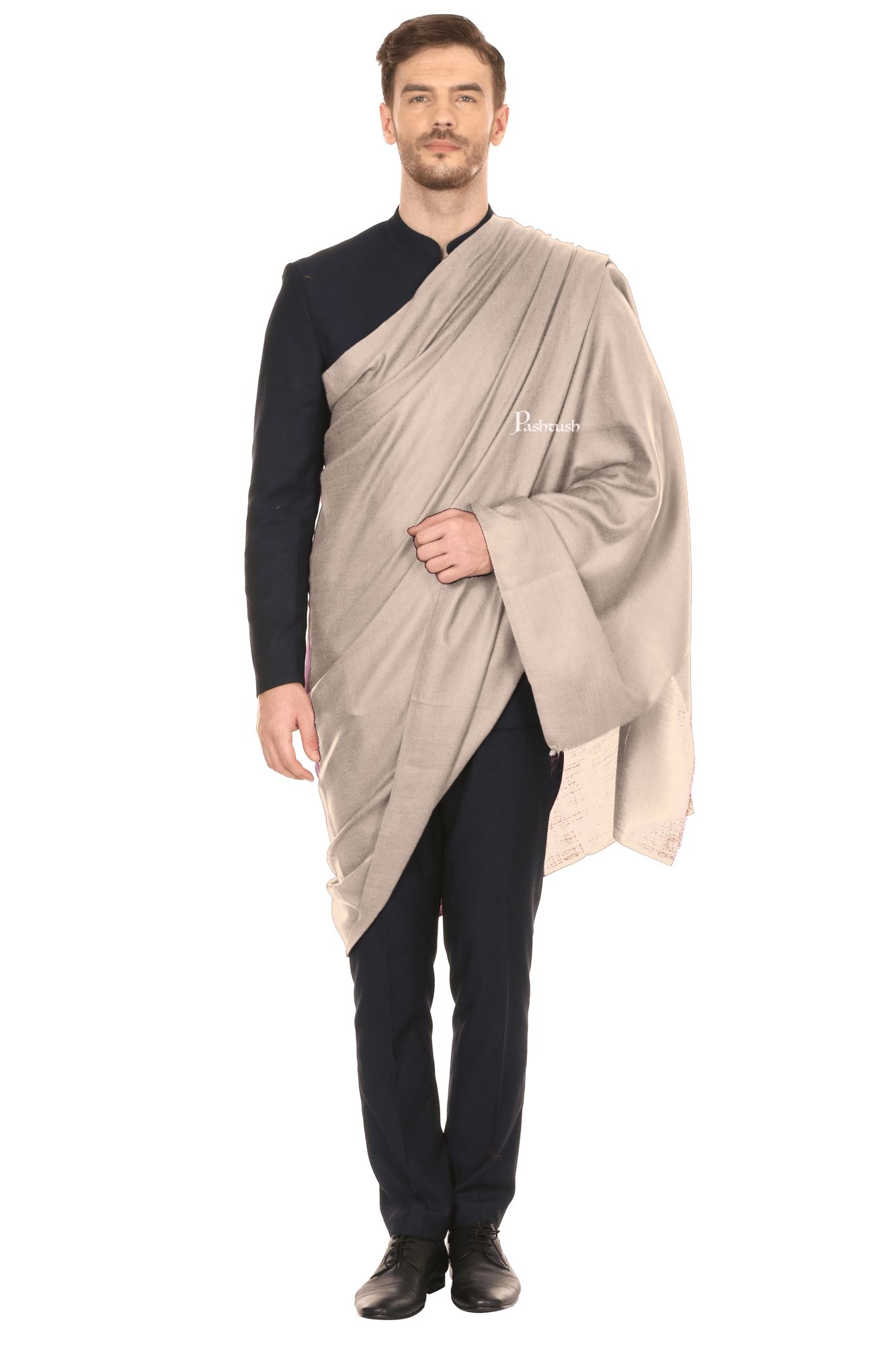 Pashtush India Mens Shawls Gents Shawl Pashtush Royal And Classy Fine Wool Mens Stole, Solid Beige