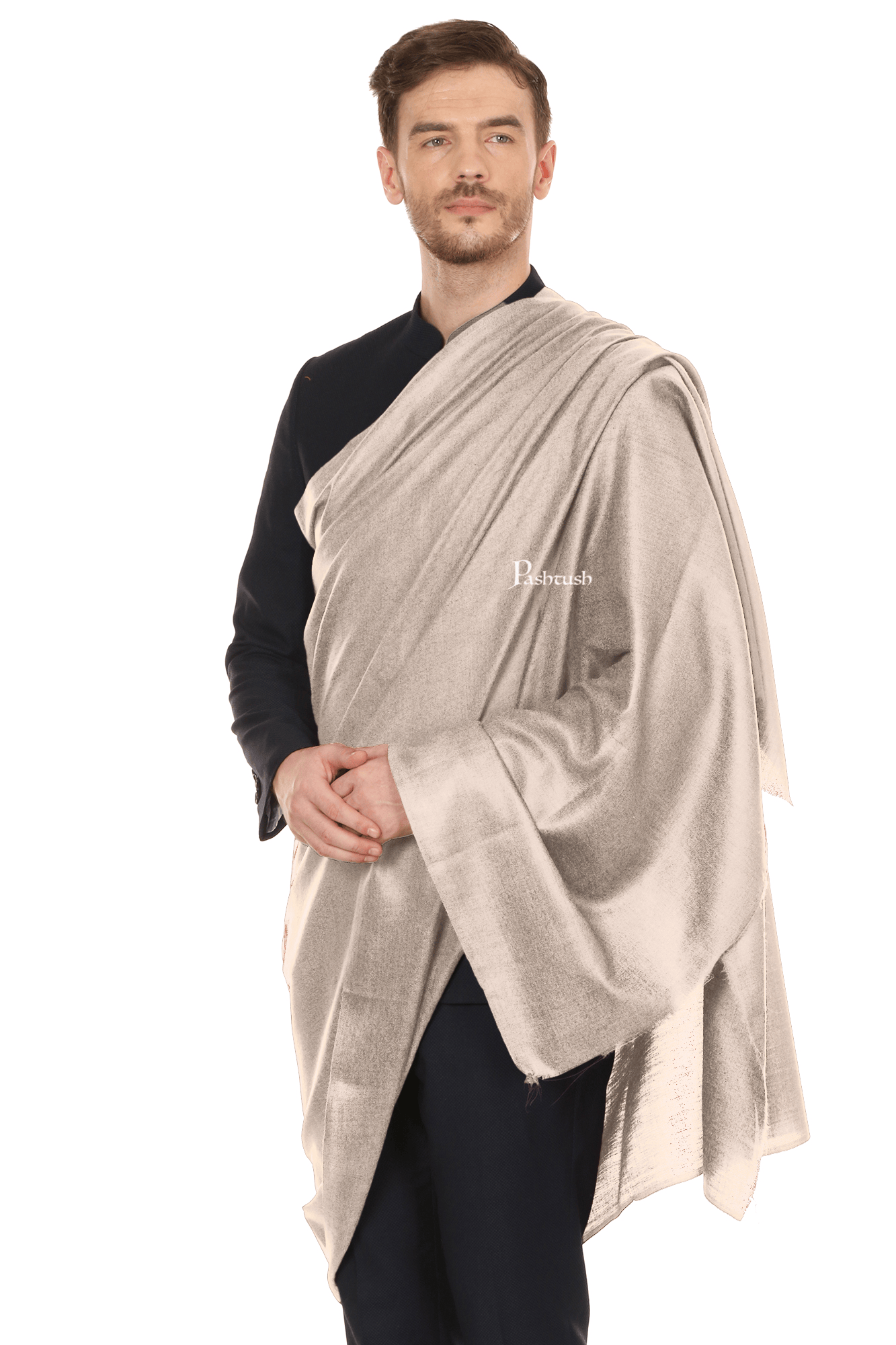 Pashtush India Mens Shawls Gents Shawl Pashtush Royal And Classy Fine Wool Mens Stole, Solid Beige