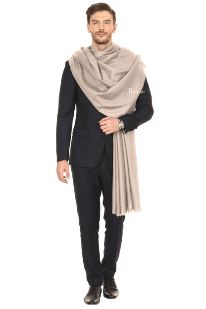 Pashtush India Mens Shawls Gents Shawl Pashtush Royal And Classy Fine Wool Mens Stole, Solid Beige