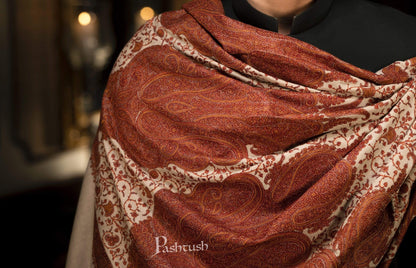 Pashtush India 127x254 Pashtush Super Fine Kashmiri Embroidery Pure Wool, Ring Shawl, full size - Taupe