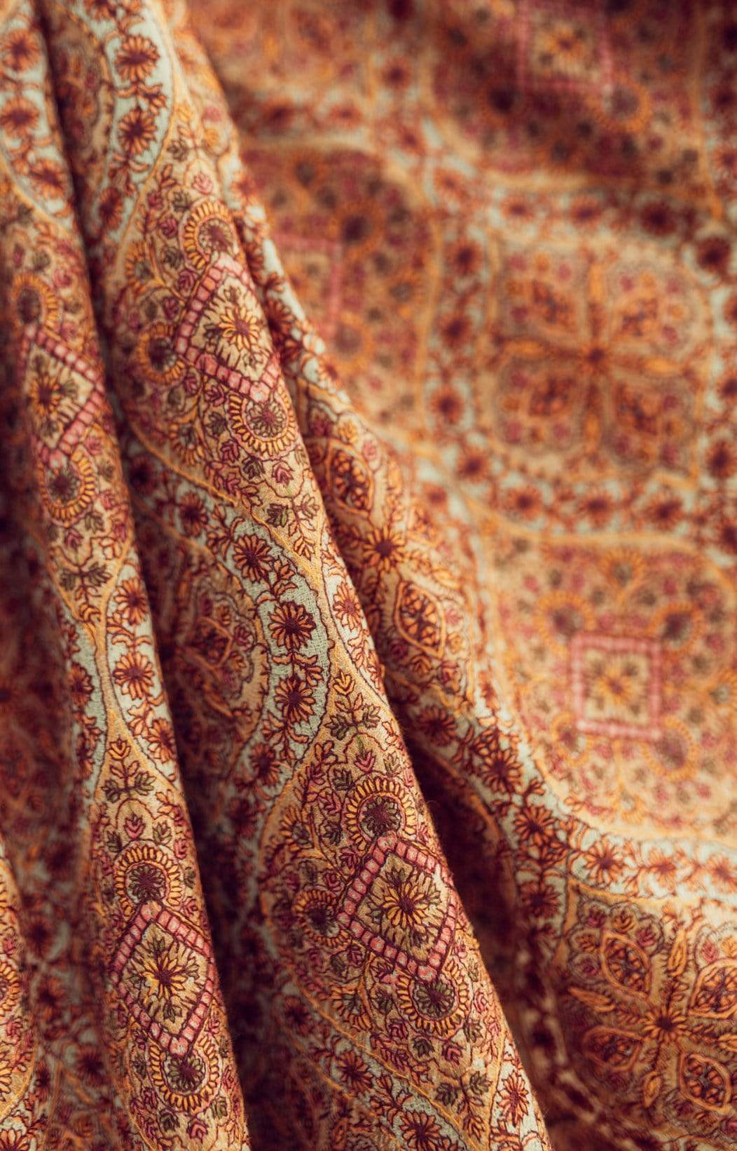 Pashtush India 127x254 Pashtush Super Fine Kashmiri Embroidery Pure Wool, Ring Shawl, full size - Taupe