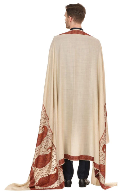 Pashtush Store Shawl Pashtush Super Fine Kashmiri Embroidery Ring Shawl, full size 54x108 inches - Beige