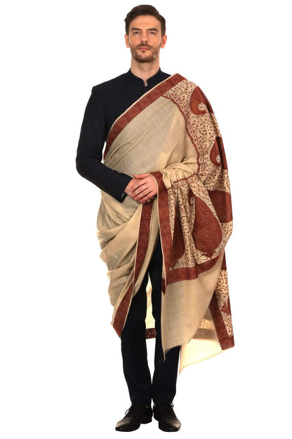 Pashtush Store Shawl Pashtush Super Fine Kashmiri Embroidery Ring Shawl, full size 54x108 inches - Beige