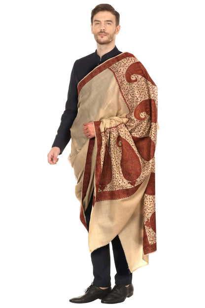 Pashtush Store Shawl Pashtush Super Fine Kashmiri Embroidery Ring Shawl, full size 54x108 inches - Beige