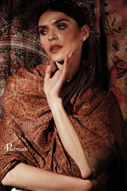 Pashtush Store Shawl Pashtush Super Fine Kashmiri Embroidery Ring Shawl, Large size - Taupe