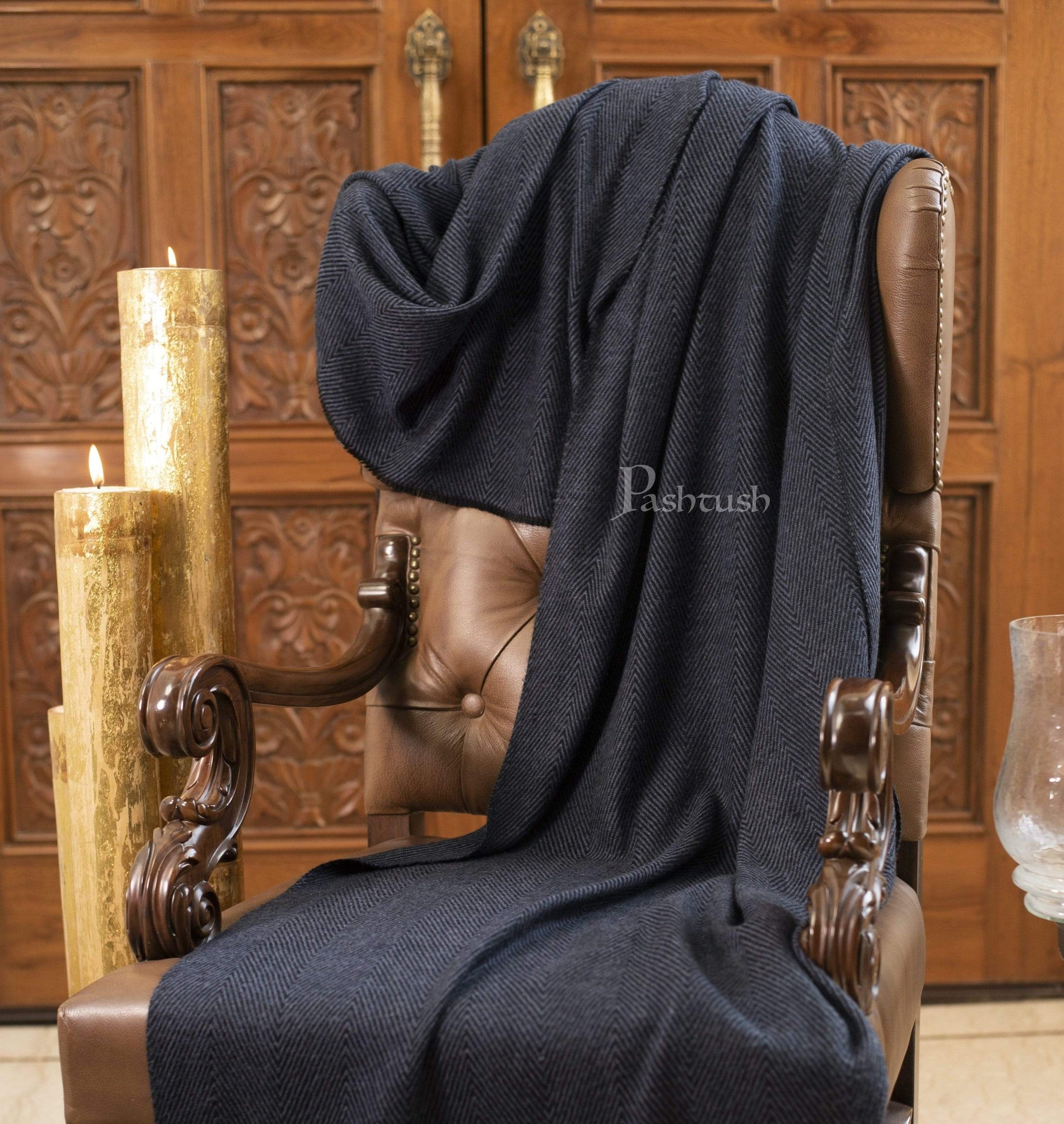 Pashtush India 70x200 Pashtush Thick and Warm Woollen Stole, Charcoal Black