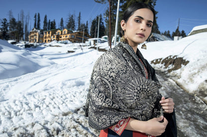 Pashtush India 70x200 Pashtush Tres Chic Regal Collection, Soft Wool Embroidery Nalki Shawl Scarf, Black