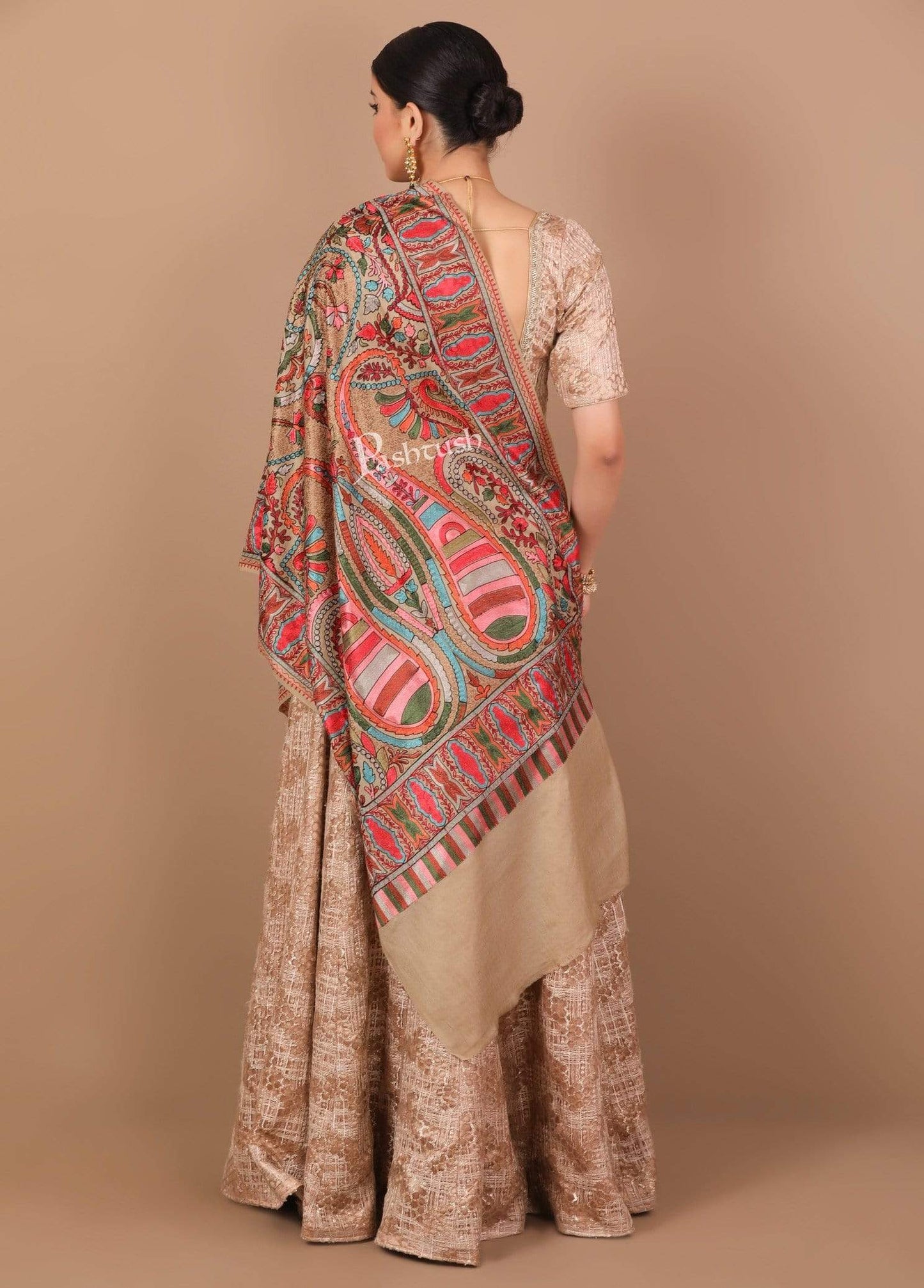 Pashtush Shawl Store Stole Pashtush Tres Chic Regal Collection, Wool Embroidery Nalki Shawl Scarf, Rich Black