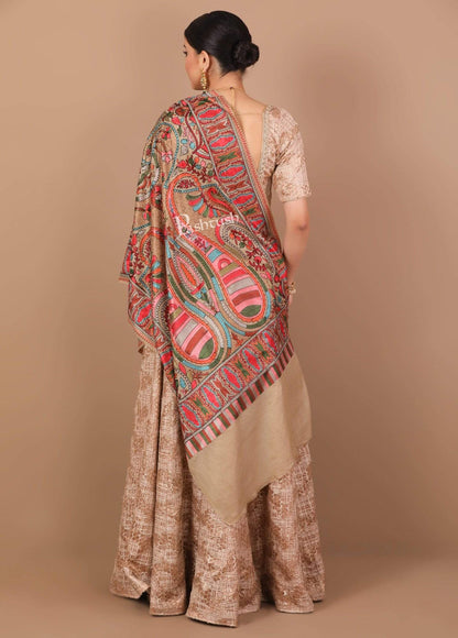 Pashtush Shawl Store Stole Pashtush Tres Chic Regal Collection, Wool Embroidery Nalki Shawl Scarf, Rich Black