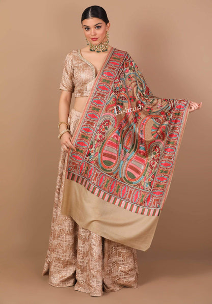 Pashtush Shawl Store Stole Pashtush Tres Chic Regal Collection, Wool Embroidery Nalki Shawl Scarf, Rich Black