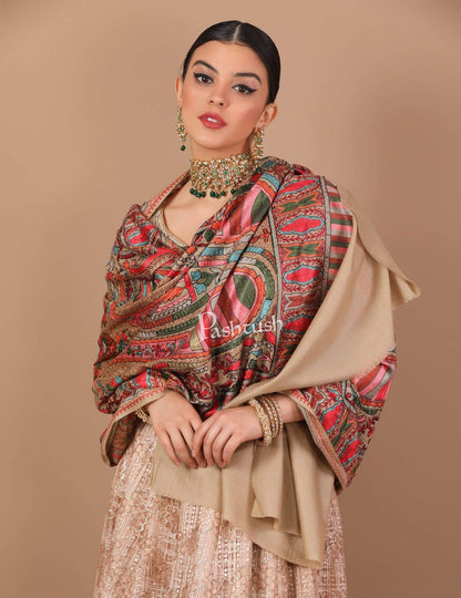 Pashtush Shawl Store Stole Pashtush Tres Chic Regal Collection, Wool Embroidery Nalki Shawl Scarf, Rich Black