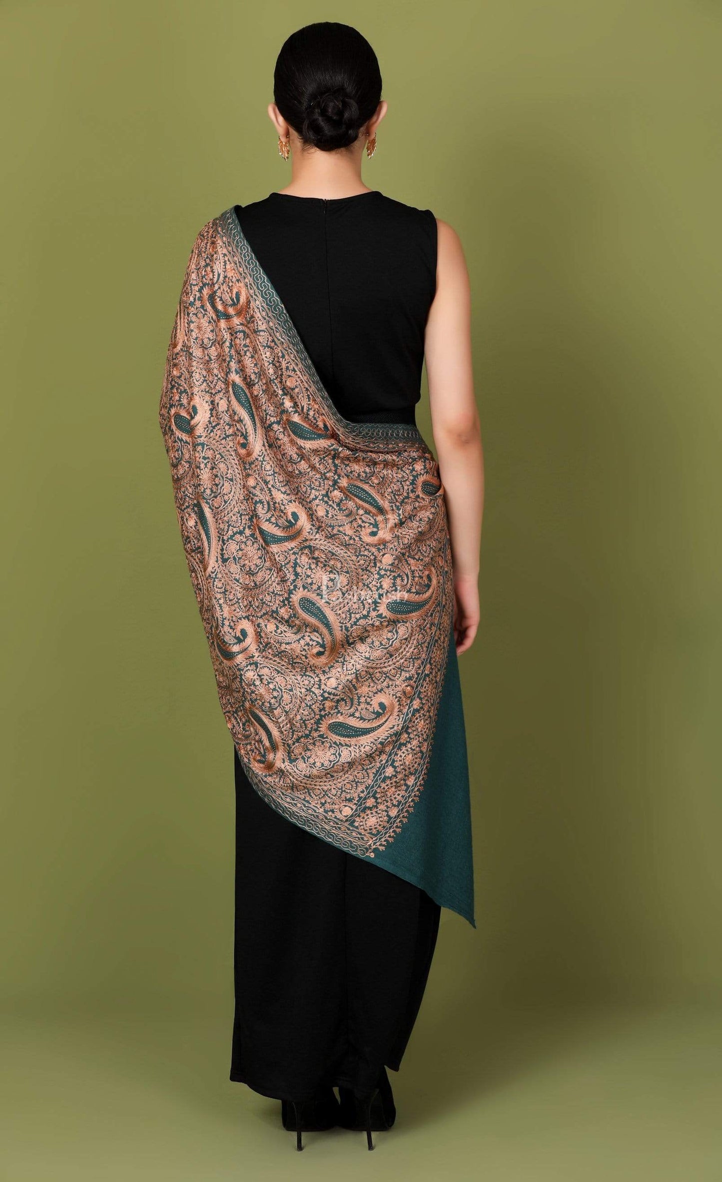 Pashtush India 70x200 Pashtush Tres Chic Regal Collection, Wool Embroidery Nalki Shawl Scarf