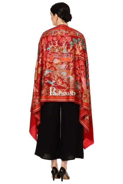 Pashtush India 70x200 Pashtush Tres Chic Regal Collection, Wool Embroidery Nalki Shawl Scarf, Crimson