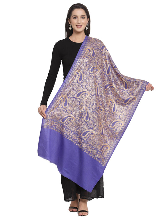 Pashtush India Womens Stoles and Scarves Scarf Pashtush Tres Chic Regal Collection, Wool Embroidery Nalki Shawl Scarf, Deep Violet