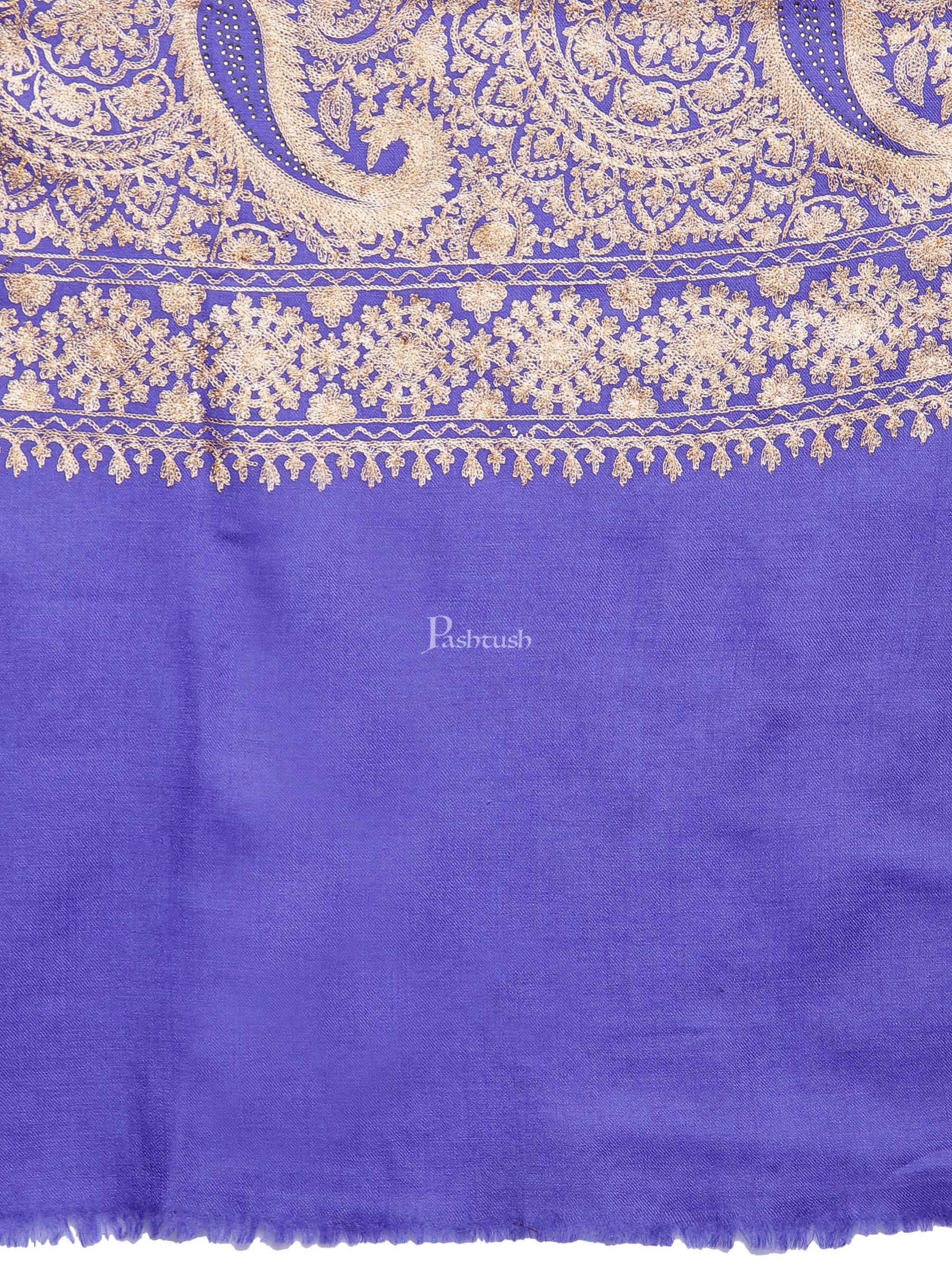 Pashtush India Womens Stoles and Scarves Scarf Pashtush Tres Chic Regal Collection, Wool Embroidery Nalki Shawl Scarf, Deep Violet